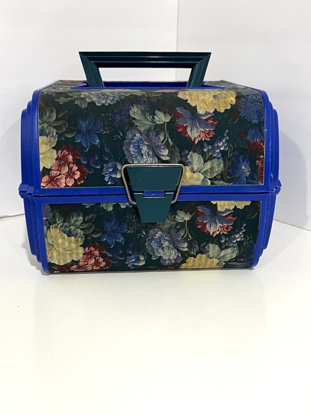 SASSABY Blue Floral Vinyl Train Case Cosmetic Bag